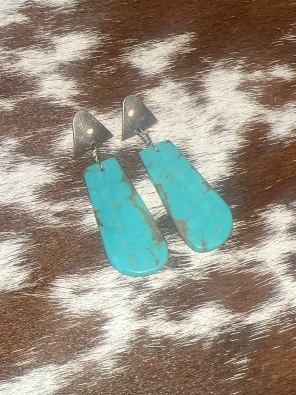 Vintage Navajo Turquoise Sterling Slab Earrings - Picture 2 of 8